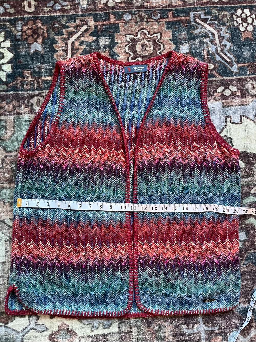 Women Vintage Knit Multicolor Zigzag Vest XL - Picture 3 of 5